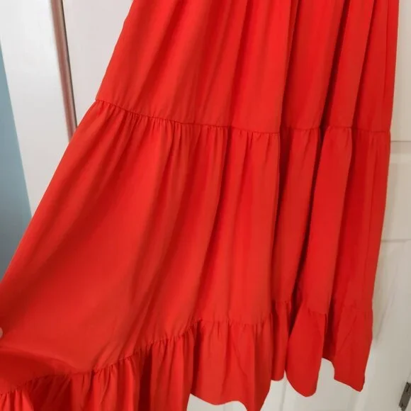Silk & Salt Smocked Tiered Orange Maxi Dress Flowy Lightweight Summer Boho Cute - Picture 5 of 11